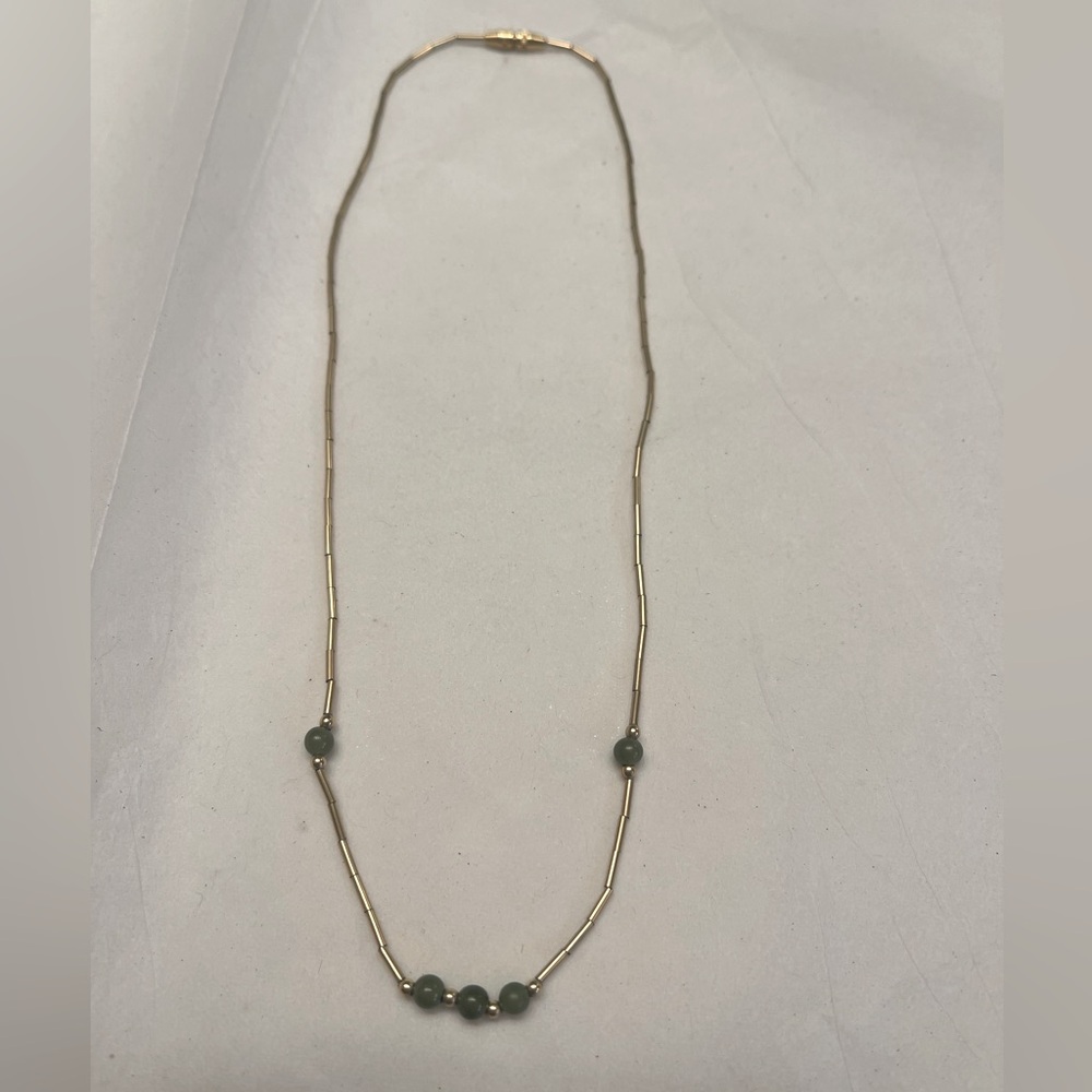 Vintage Gold Necklace with Green Beads